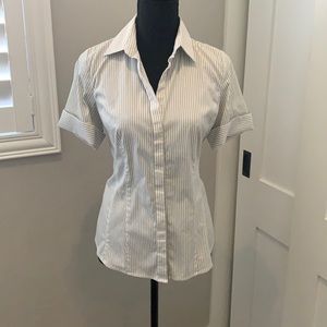 Short sleeve French cuff striped work shirt